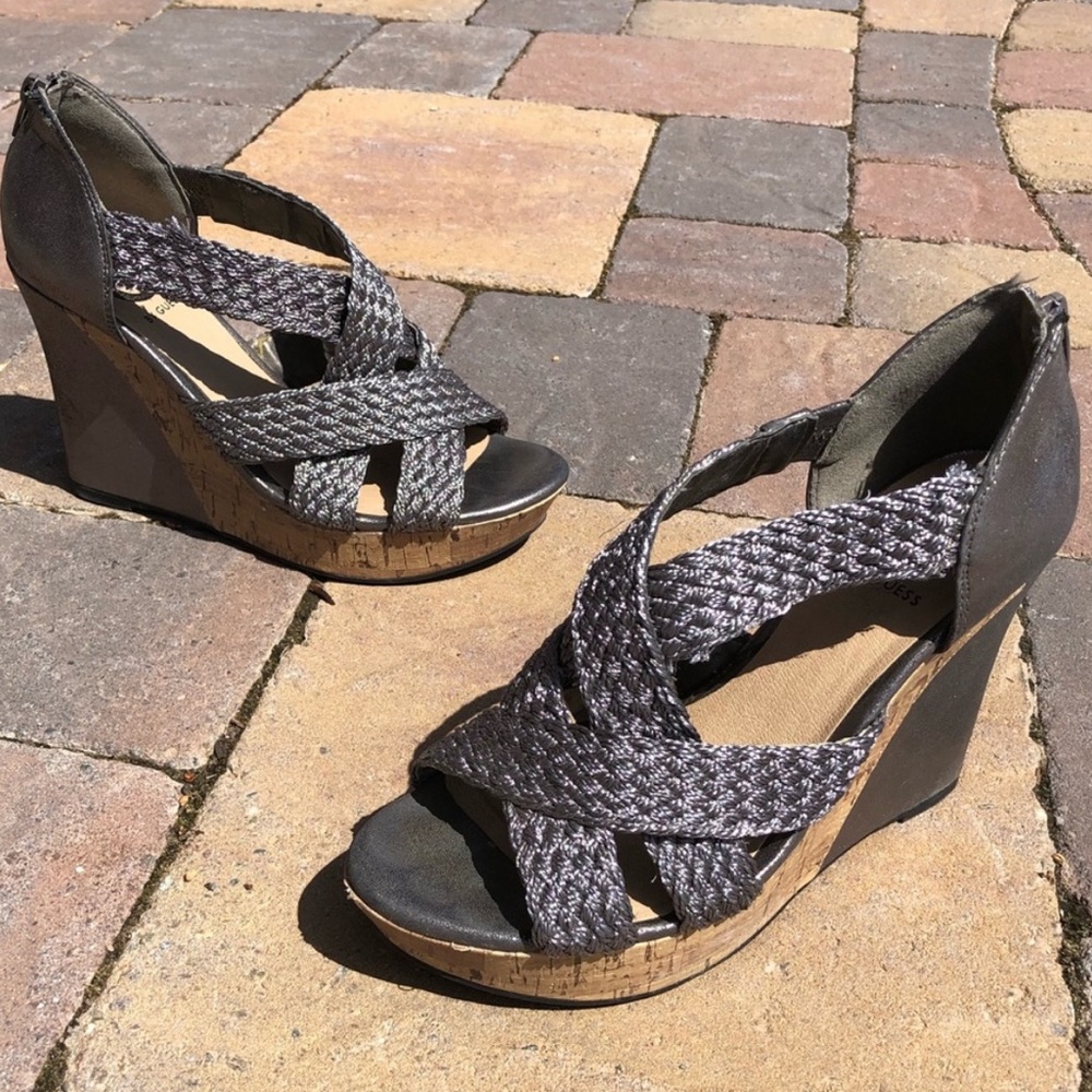 Guess Pewter Wedge Sandals